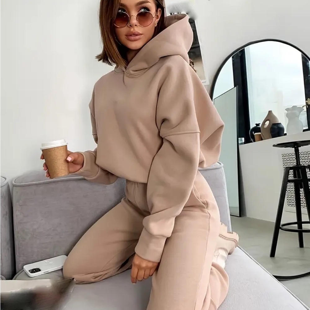 Chic Beige Hoodie and Jogger Set